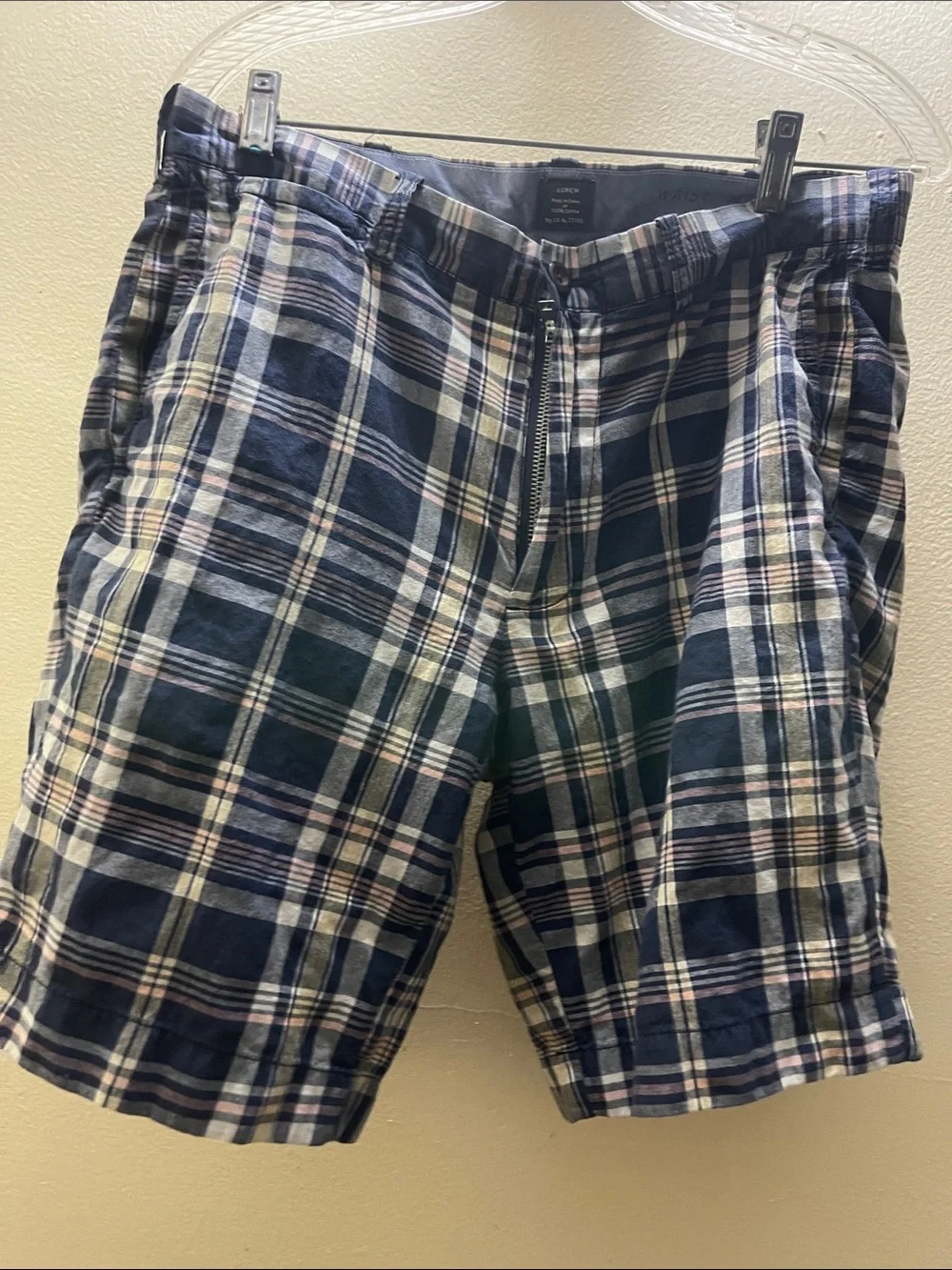 J. CREW Size 32X9” Madras Blue Plaid Chino Shorts